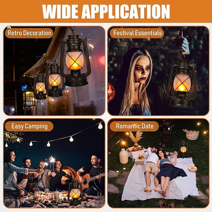 Retisee Vintage LED Lantern Battery Powered Camping Lamp Indoor Outdoor Hanging Lantern Flickering Fire Lamps with Remote Control for Patio Yard Door Front Decor(4 Pcs)