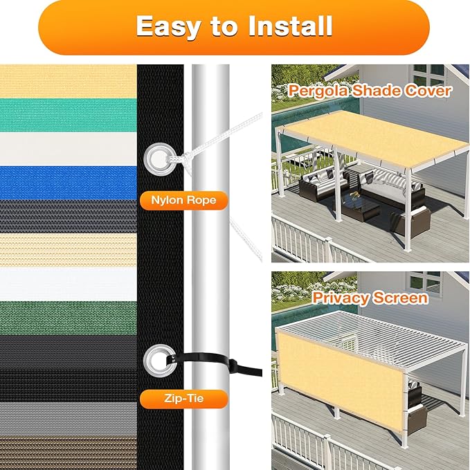 Artpuch Outdoor Pergola Shade Cover 17x17 FT Sun Shade Cloth with Grommets Sand 90% UV Protection Canopy Patio Privacy Screen (Customized Available)