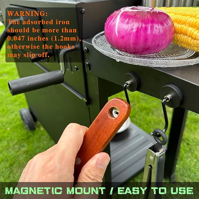 3 Pack Smoker Grill Magnetic Hook,Non-Slip Magnetic Mount Barbecue Hooks for Hanging,Universal Magnetic Hooks for Grills Smoker Accessories Storage with Spatula,Fork,Brush & BBQ Tongs