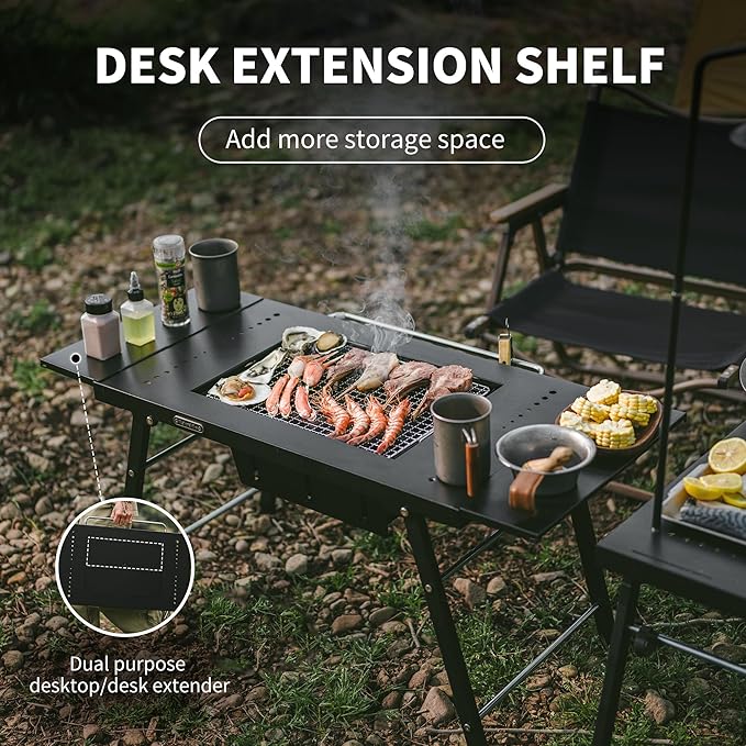 Naturehike Portable IGT Table with Charcoal Grill, Folding Camping Table and BBQ Grill with Desk Extension & Lantern Stand, Perfect for Outdoor Barbecue Camping Cooking Travel Picnic