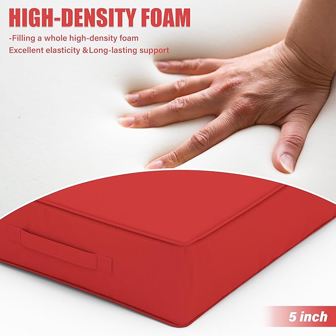 Patio Chair Cushions 24 X 24 X 5 Inch Waterproof Outdoor Seat Cushions for Patio Furniture, Outdoor Sofa Couch Pads with Ties & Handle, Set of 2, Red