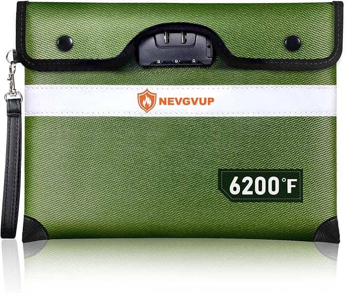 6200°F Fireproof Money Bag with Lock, Upgraded Fireproof Bags w. Zipper/Reflective Strip, 9 Layers of Heat Insulated Materials, Water Resistant Fire proof Money Bag for Cash, Fire Pouch for A5 Files