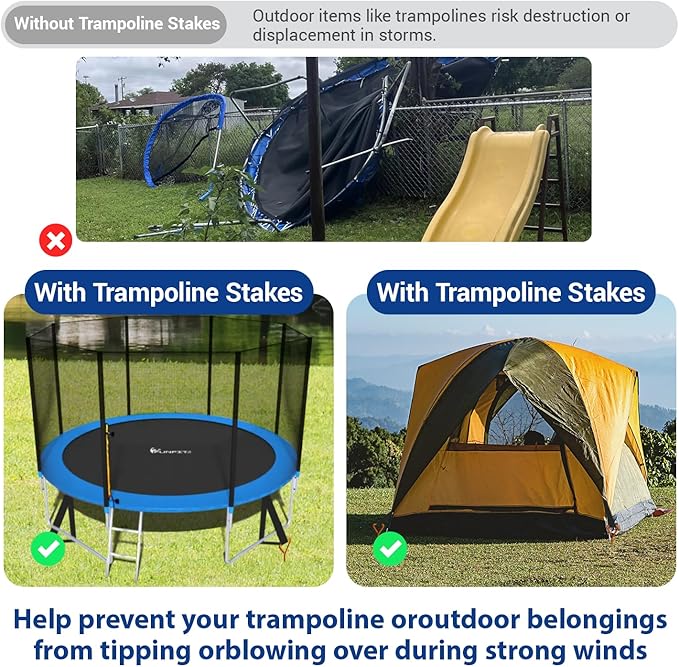 Trampoline Stakes Tent Garden Stake Heavy Duty Trampoline Parts Tent Canopies, Carports,Swing Sets Stake Corkscrew Shape Steel Stakes Anchor Kit,Bonus 4/6 Strong Belt