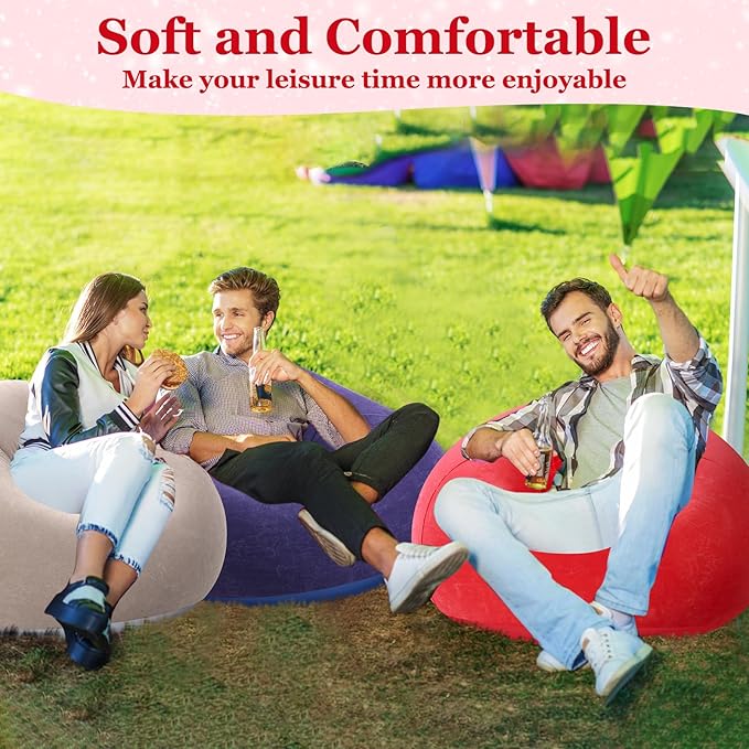Realspring Inflatable Bean Bag Chairs Outdoor Blow up Camping Chairs Inflatable Lazy Sofa Folding Portable Bean Bag Loungers Couch for Movie Night(Coffee,Blue,Red,6 Pcs)