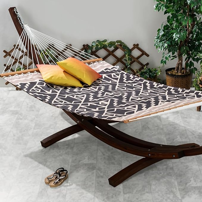 Fab Habitat Tribal Recycled Polyester Hammock - Kilimanjaro - Black - Indoor/Outdoor, Quick Dry, 2 Person 460 lbs Capacity - Patio, Poolside, Backyard, Garden, Beach, Balcony - 12-14 ft Adjustable