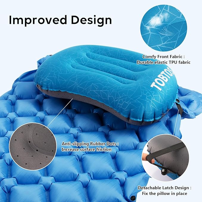 TOBTOS Inflatable Camping Pillow for Camping, Ultralight Backpacking Pillow, Ergonomic Support for Neck & Lumbar, Blow Up Air for Travel, Hiking, Outdoor (Navy Blue)