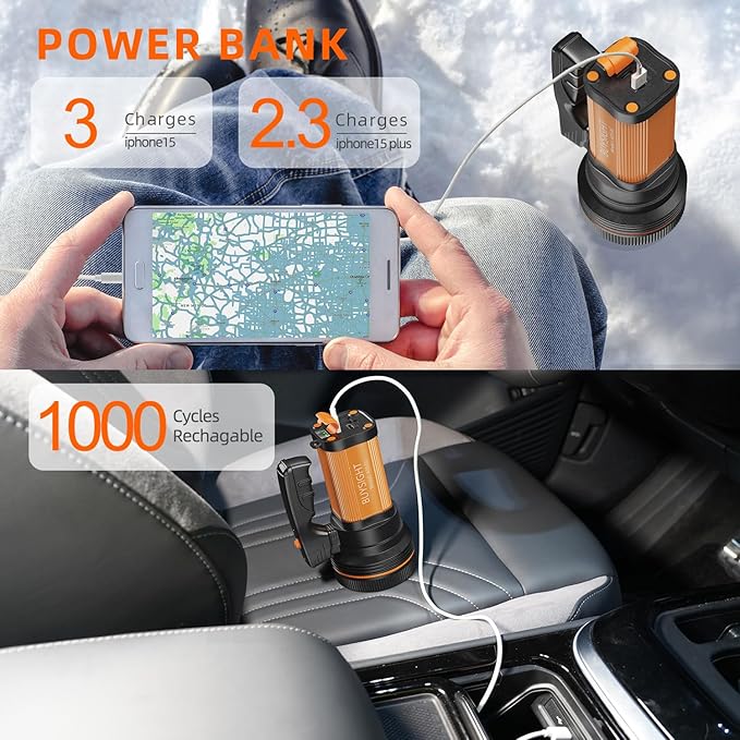 BUYSIGHT Rechargeable Spotlight Flashlight High Lumen Handheld Spot Light LED Flashlight with Handl Ultra-Long Standby Electric Torch with USB Output （Classic Gold）