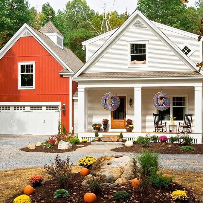 2 Pack Rooster Metal Wind Spinners - Chicken Gifts for Women Mom Grandma Wife, Hanging Wind Spinner for Outdoor & Indoor Decorations, 12 inch Wind Spinner for Christmas Thanksgiving Ornament Gifts