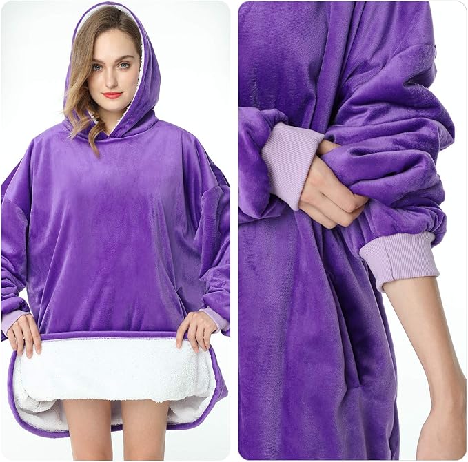 LetsFunny Blanket Hoodie,Oversized Wearable Sherpa Fleece Blanket Sweatshirt,Super Soft Warm Cozy with Giant Pocket,Gifts for Women Men Adults Teenagers Kids, One Size Fits All