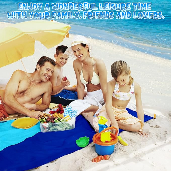 Beach Blanket Waterproof Sandproof 1-7 Adult Oversized 78 '' × 81 '' Lightweight Durable Compact Sand Free Beach Mat for Travel Camping Hiking Picnic Blanket