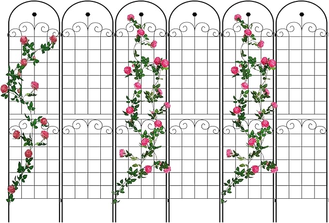 6 Pack Metal Garden Trellis 86.7" H Garden Fence Rustproof Trellis for Climbing Plants Support Roses Flower Outdoor Lawn Black
