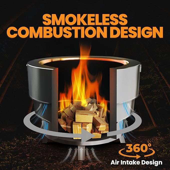 Smokeless Fire Pit for Outdoor Wood-Burning – Portable, Compact & Foldable Design for Camping, Bonfires, Tiny Cabin, Ventless Burn, Solo Pits, and Backyard Use – Stainless Steel, 23-Inch Slinky Stove