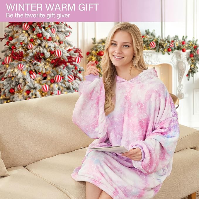 LetsFunny Blanket Hoodie,Oversized Wearable Sherpa Fleece Blanket Sweatshirt,Super Soft Warm Cozy with Giant Pocket,for Women Men Adults Teenagers Kids, One Size Fits All