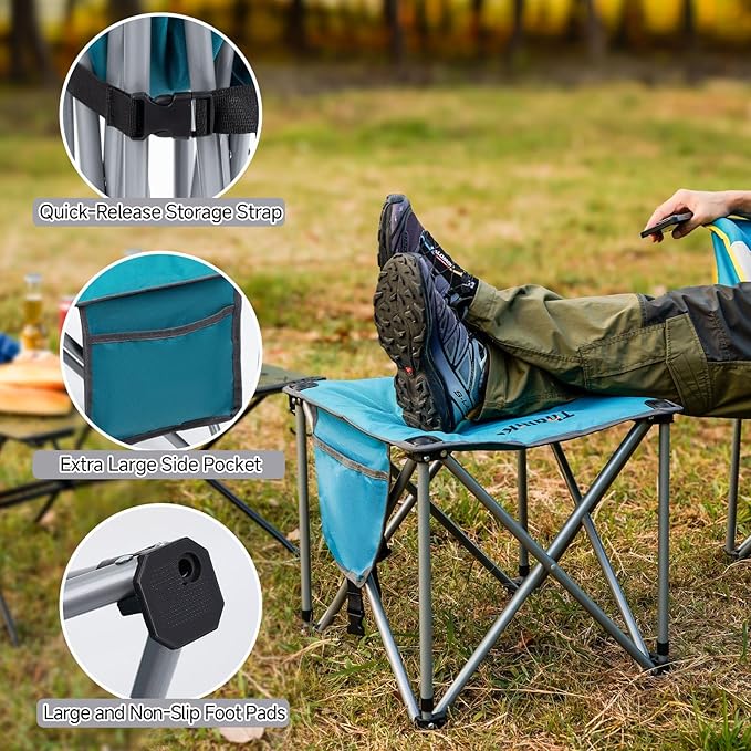 Upgraded Padded Camping Stool with Storage Bag 18 Inch Oversized Folding Foot Rest Portable Heavy Duty Camp Stool Supports 450LBS with 4 Reinforced Steel Tubes for Outdoor Hiking Fishing Lawn Travel