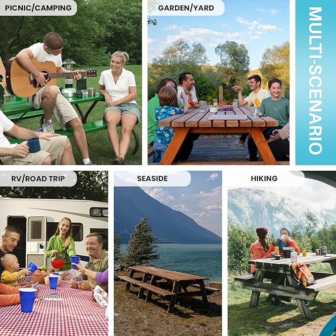 Fitted Picnic Table Cover with Bench Covers Elastic Water Proof Outdoor Camping Tablecloth for 8 Foot Rectangle Tables Roadtrip Summer Organization Rv Car Essential Holiday Gifts for Campers