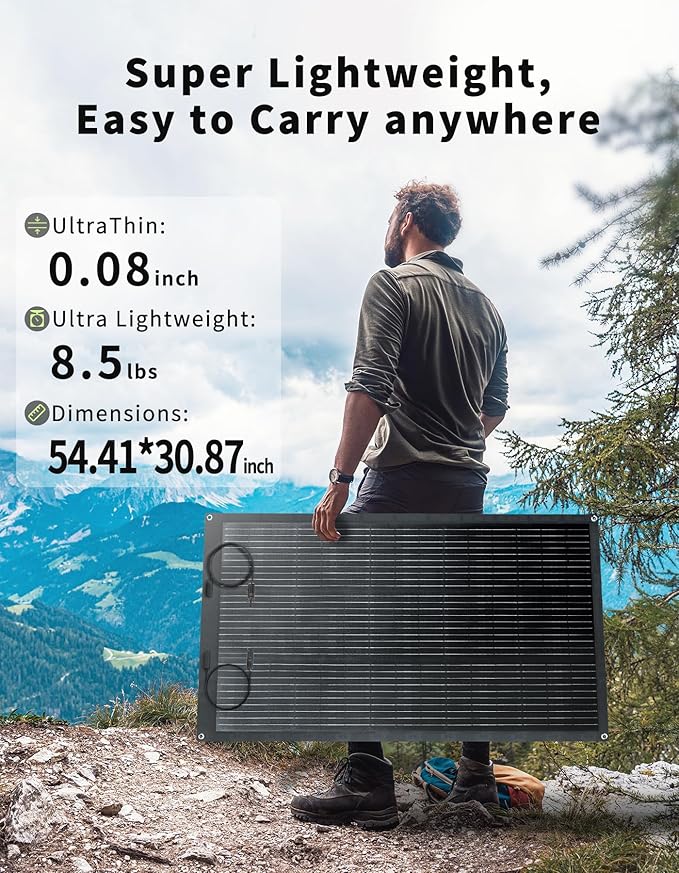 Greenmagic 200W 20V Flexible Solar Panel Ultra Thin Ultra Lightweight Off-Grid Charger for Marine RV Cabin Van Car Uneven Surfaces