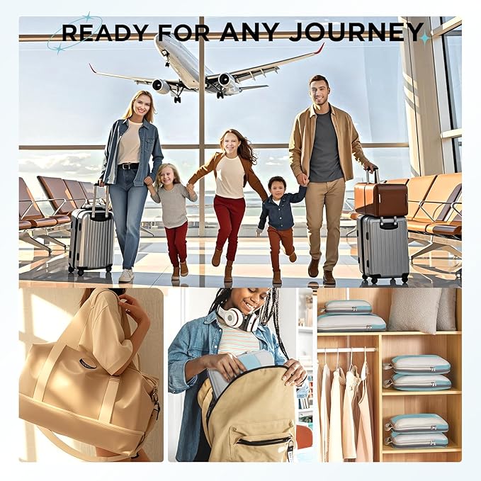 10 Set Compression Packing Cubes for Travel Essentials,Compressible Expandable Packing Cubes for Suitcase,OlarHike Luggage Organizer Bags for Travel,Handy Helper for Organizing Clothes(Blue Gray)