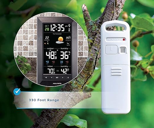 AcuRite Digital Vertical Weather Forecaster with Indoor/Outdoor Temperature, Humidity, and Date and Time (01121M) , BLACK
