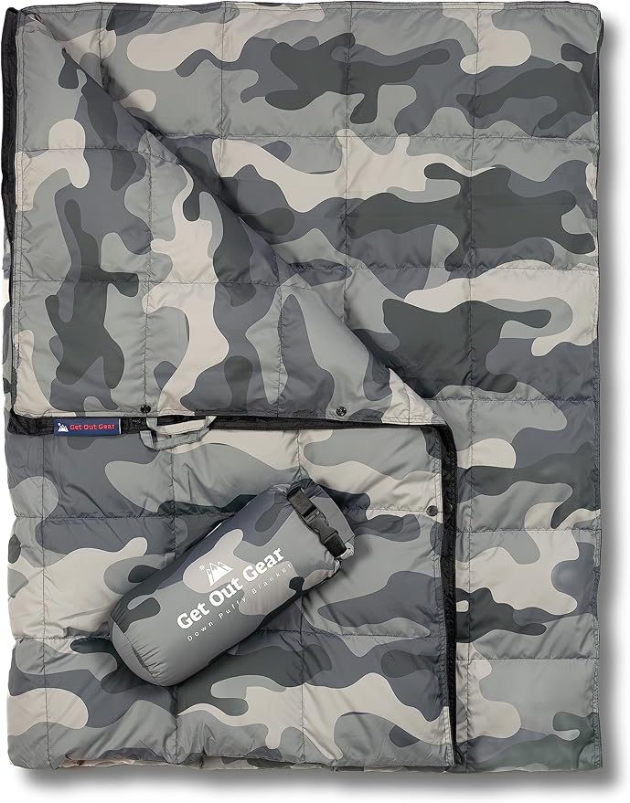 Down Camping Blanket - Puffy, Packable, Lightweight and Warm | Ideal for Outdoors, Travel, Stadium, Festivals, Beach, Hammock | 650 Fill Power Water-Resistant Backpacking Quilt