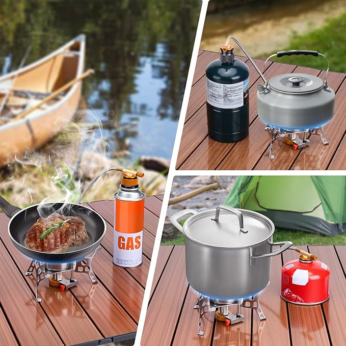 WADEO 3900W Windproof Camping Stove, Camping Gas Stove with Piezo Ignition, Backpacking Stove Portable Camping Stove with Two Fuel Canister Adapter for Outdoor Backpacking Hiking and Picnic