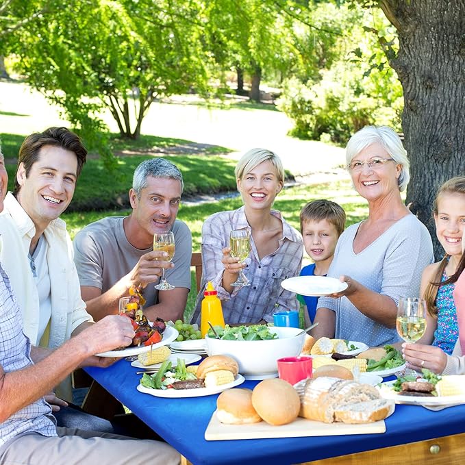 3 Pcs Picnic Table and Bench Fitted Tablecloth Cover for 6 Ft Table 30 x 72 Inch Vinyl Fitted Elastic Edges Waterproof Wipeable Tablecloth for Indoor Outdoor Travel Picnics Patio Camping (Blue)