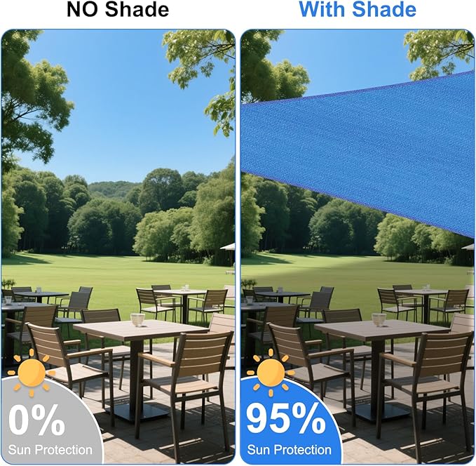 13' x 13' Blue Outdoor Sun Shade Sail Canopy ??UV Resistant Permeable Awning Fabric for Patio, Garden, Backyard, Pergola, Carport, Lawn Shelter Cover