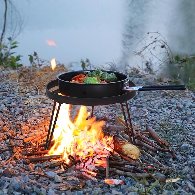 Lineslife Folding Campfire Tripod for Cooking, Portable Camping Tripod Stand for Solo Stove Bonfire Fire Pit, Dutch Oven, Open Fire, Iron Black