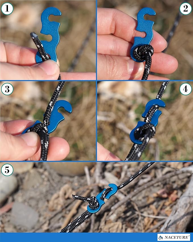 Rope Tensioner Aluminum Alloy Camping Tent Guyline Cord Adjuster Camping of Gear for Camping, Hiking, Backpacking Ultralight Tent Stakes Guy Lines (Blue, 10 Pack)