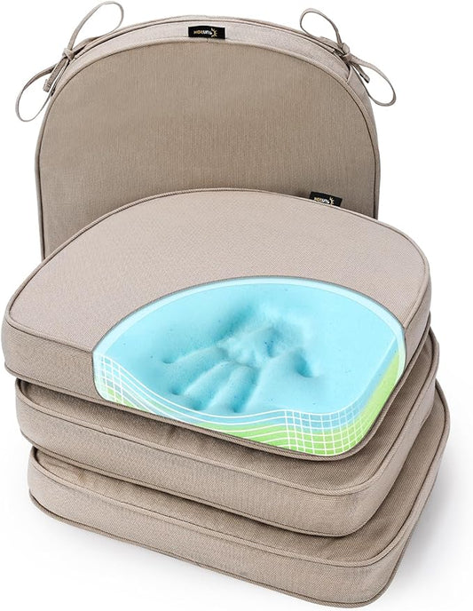 SUNROX Gel Memory Foam Chair Cushions, FadeShield Water-, Stain-Resistant Durable Reversible Seat Cushion Pads with Ties for Indoor/Outdoor Kitchen Dining Office 17"x16" Set of 4, Husk Birch
