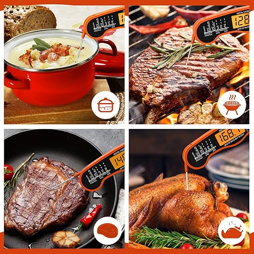 AWLKIM® Meat Thermometer Digital - Fast Instant Read Thermometer for Cooking, Grilling, Candy Making, IP67 Waterproof with Backlight,Christmas Stocking Stuffers Gifts for Men, Dad, Husband - Orange