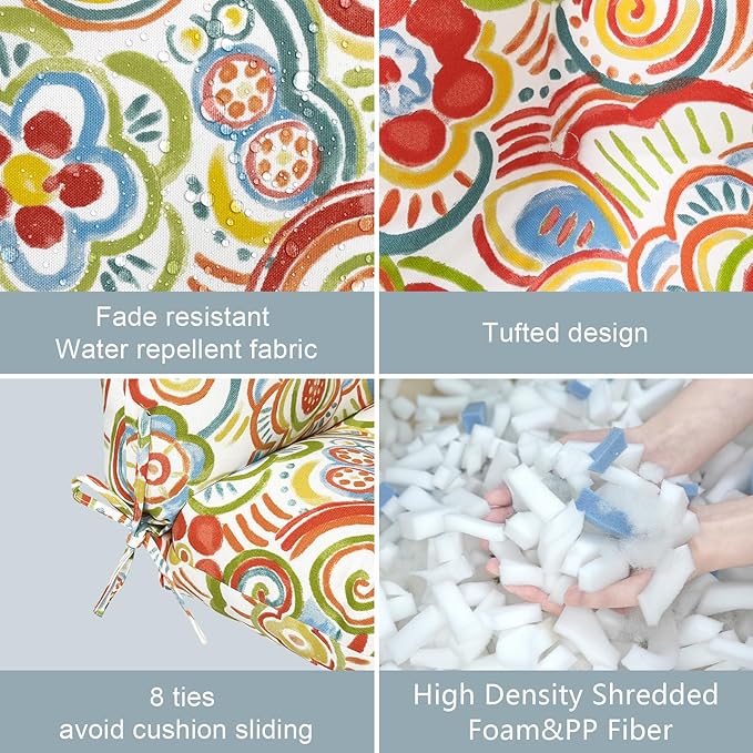 LVTXIII Outdoor Seat/Back Chair Cushion Patio Tufted High Back Cushion, Seasonal Replacement Rocking Chair Cushion with Ties (22” W x 20D”, Set of 2, Flower Red)