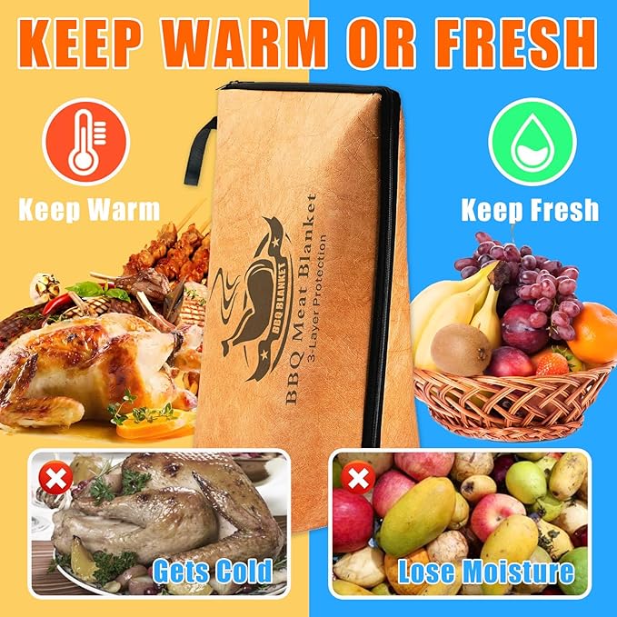 BBQ Blanket,Insulated BBQ Meat Blanket Bag, Reusable Smoked Grilled Meat Insulated Rest Bag,Can Handle any Chest, Pork, Steak, Chicken Wings-Great for Tailgating-BBQ blanket (regular 22 inches)