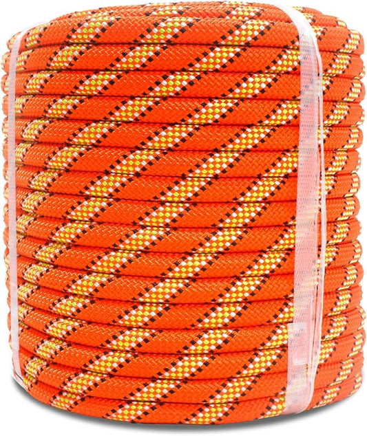 1/2inch 150ft Double Braid Polyester Rope, 48 Strands, 5290lbs Breaking Strength, Orange Arborist Rigging Rope for Various Indoor Outdoor Use Hiking Camping Swing Sailing