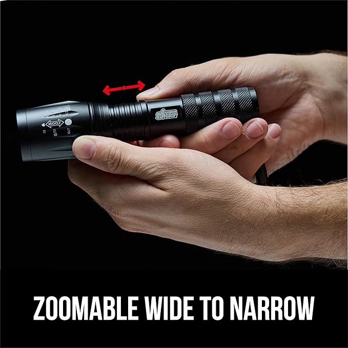 GORILLA GRIP Powerful LED Tactical Flashlight, 750 FT High Lumens 5 Adjustable Modes, Water Resistant, Ultra Bright Zoom Flashlights, Small Mini Flash Light, Camping, Night Dog Walking, 2 Pack Black