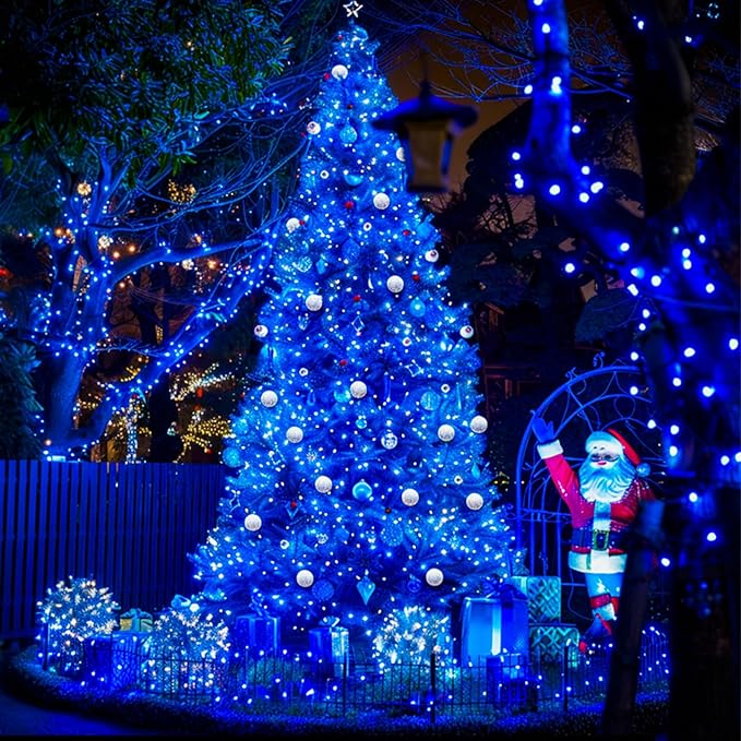 JMEXSUSS 250 LED Blue Christmas Lights: 91.5ft Extendable Green Wire Blue String Lights Outdoor Waterproof - 8 Modes Christmas Tree Light Indoor