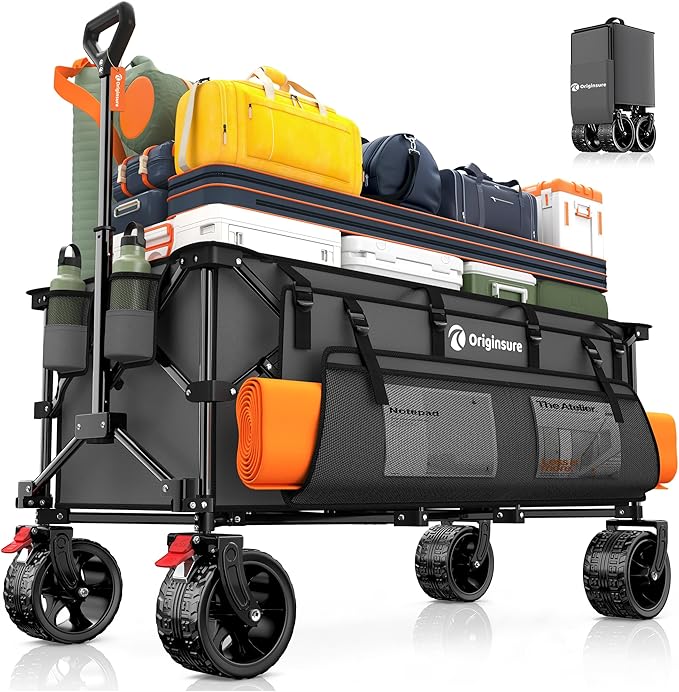 48" L Collapsible Wagon Cart Foldable, 560LB Weight Capacity 300L Heavy Duty Folding Beach Wagons with Big All-Terrain Wheels, Utility Carts for Groceries, Shopping, Camping, Sports - Grey