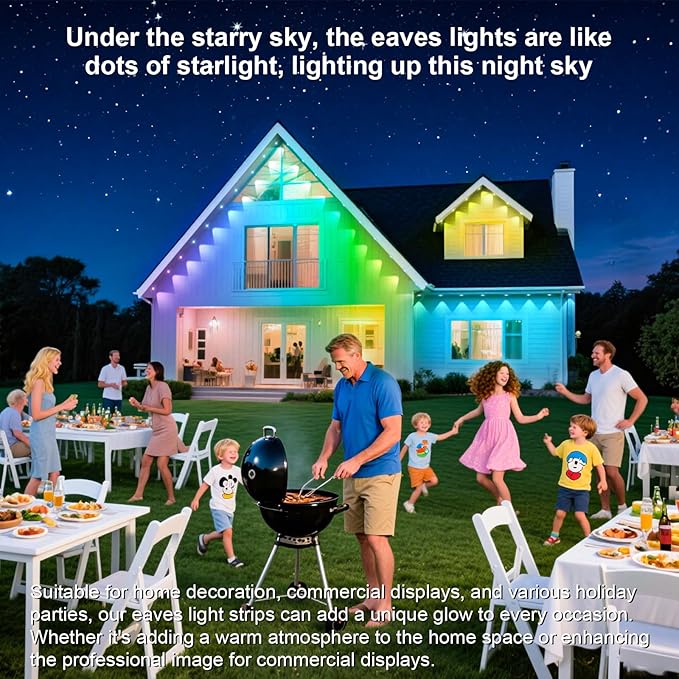 Permanent Outdoor Lights,200FT RGB Eave Light,IP67 Waterproof Lighting for House,Smart LED with App/Remote Control for Outdoor Decor,Garden Decor,Party,Holiday