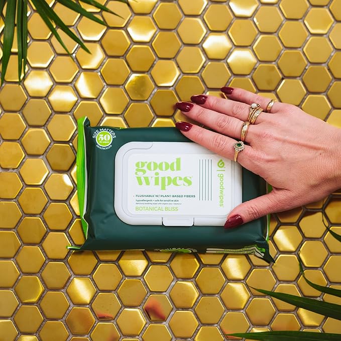 goodwipes Flushable Butt Wipes - Vitamin E & Aloe - Sewer & Septic Safe - Extra Large Adult Wet Wipes For Women & Men - Bathroom Essentials - Botanical Bliss, 418 Count (8 Packs + 1 Travel)