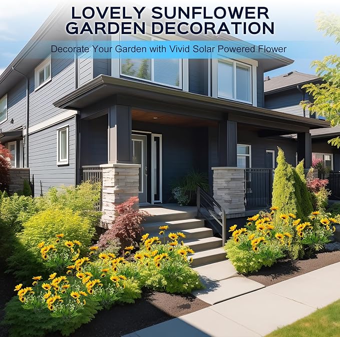 2 Pack Solar Garden Lights Outdoor, Colorful LED Waterproof Solar Powered Sunflowers Landscape Lights for Outside Yard, Patio, Pathway Decorative, Décor, Gifts, Two Lighting Modes