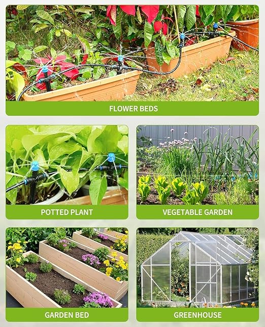 Garden Watering System,59FT Drip Irrigation Kits for Plants, New Quick Connector, Blank Distribution Tubing, Saving Water Automatic Irrigation Equipment for Patio Lawn, Greenhouse, Raised Beds (59FT)