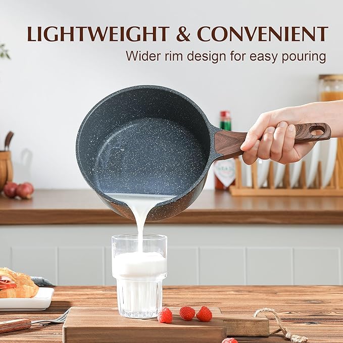 SENSARTE Nonstick Sauce Pan with Lid Saucepan Set, Swiss Granite Coating Sauce Pot Kitchen Cooking Pot Sets, Induction Comptable, Free of Intentionally Added PFOA, 1.5 + 2 QT