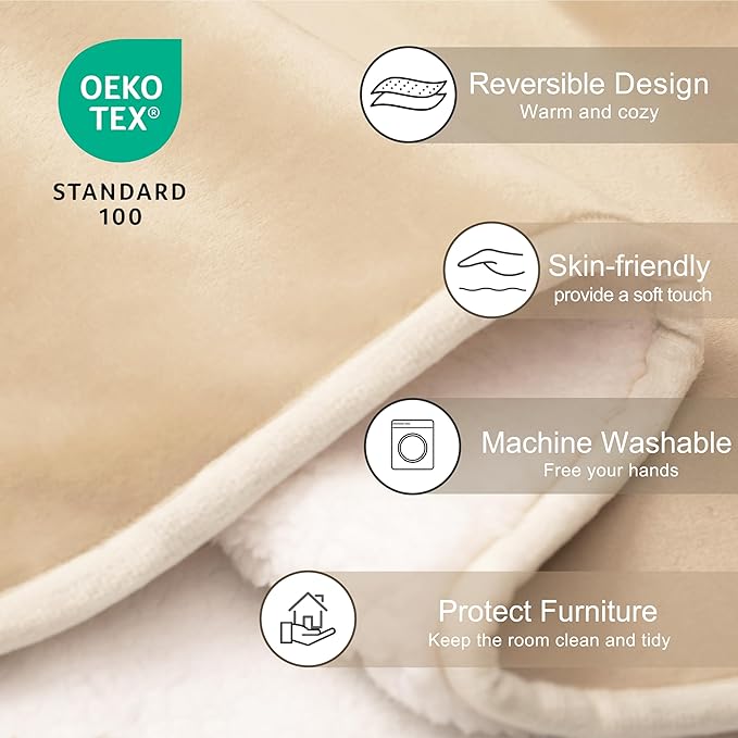 gogobunny Dog Blanket, Waterproof Reversible Sherpa Fleece Throw Blanket, Furniture Cover for Bed, Couch, Sofa Protection from Liquid Pee and Pet Fur of Puppy, Cat (Beige, 30x70 inches)