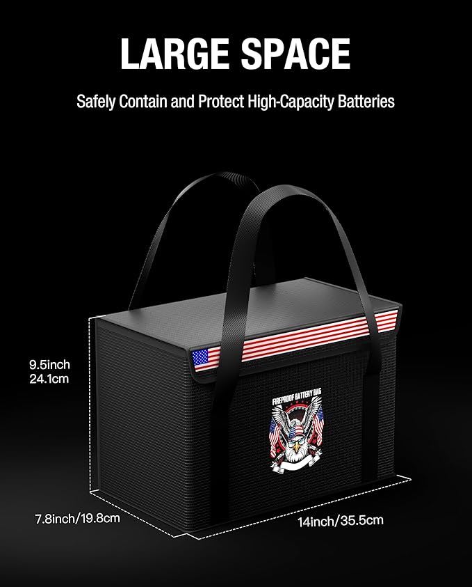 Fireproof Explosionproof Lipo Battery Safe Bag - Large Capacity Ebike Battery Storage Guard Pouch for Charging & Storage - Waterproof Protective Case for Ebike & Lithium Batteries(14x7.9x9.4 Inches)