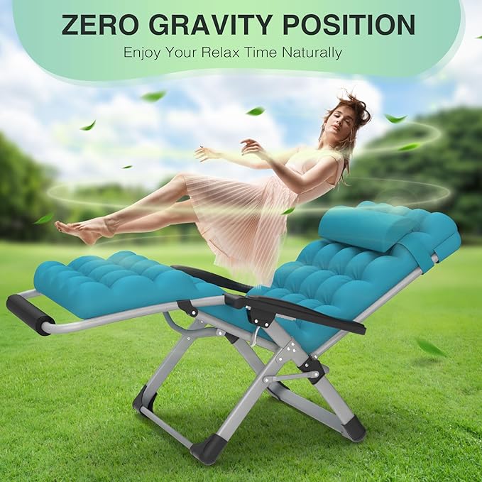 Suteck Oversized Zero Gravity Chair,33In XXL Lounge Chair w/Removable Cushion&Headrest, Reclining Camping Chair w/Upgraded Lock and Footrest, Reclining Patio Chairs Recliner for Indoor Outdoor,500LBS
