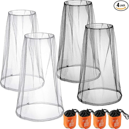 HESTYA 4 Pack Mosquito Head Net Face Mesh Protecting Net for Outdoor Hiking Camping Climbing Mosquito Fly Insects Preventing(Black, Gray)