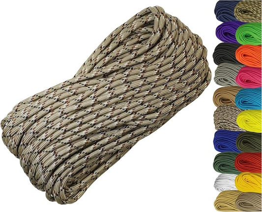 1/4" ParaMax Paracord 100 ft – 1000 lb Type IV Rope for Dog Leashes, Camping, Kayak Anchor - Made in USA - Desert Camo