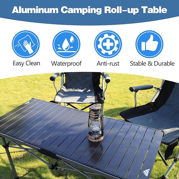 Ablazer Camping Table with Carry Bag, Adjustable Height Portable Table for Outdoor, Camping, Picnic, Beach, Aluminum Picnic Roll-up Table for 4-6 Person