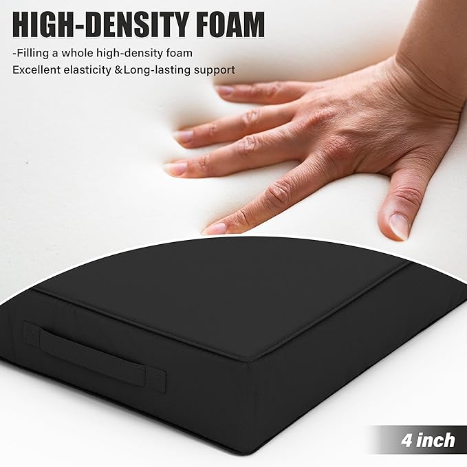 Patio Chair Cushions 22 X 22 X 4 Inch Waterproof Outdoor Seat Cushions for Patio Furniture, Outdoor Sofa Couch Pads with Ties & Handle, Set of 2, Black