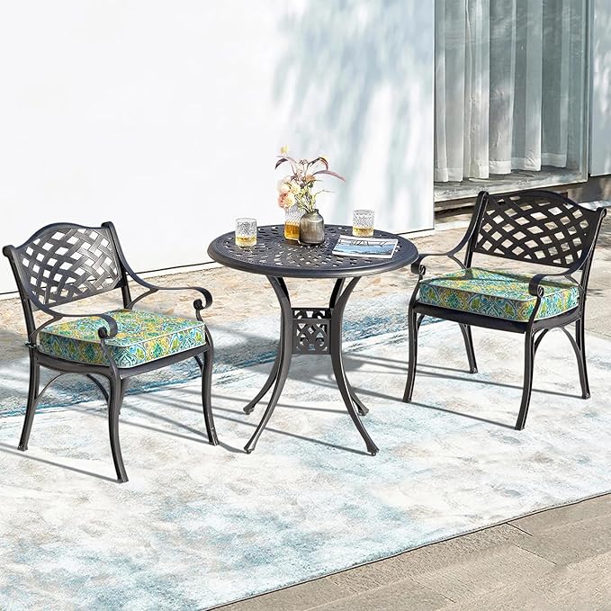 LVTXIII Patio Chair Cushions 22"x22"x3", Water-Repellent Outdoor Seat Cushions for Patio Furniture, Square Chair Pads with Ties for Home Garden Decoration, Set of 2, Damask Green