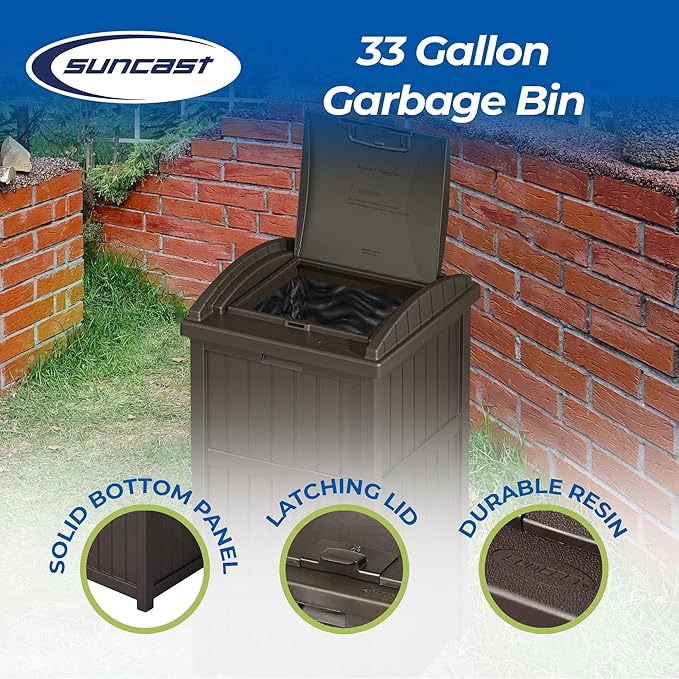 Suncast Trash Hideaway Outdoor 33 Gallon Garbage Waste Can Bin, Java (10 Pack)